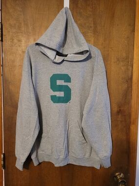 Fruit of the Loom Gray Hoodie with Green 'S' Graphic
